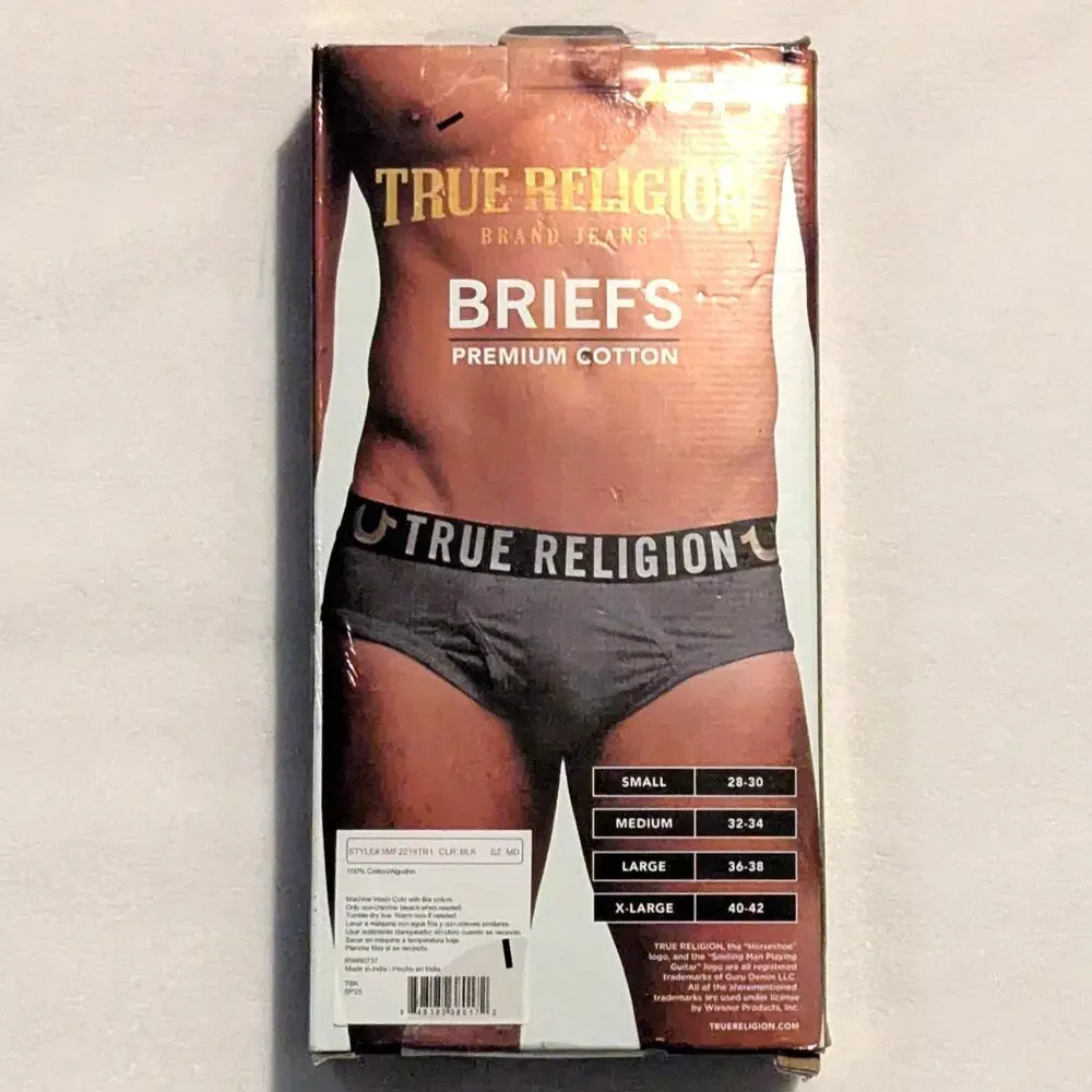 True Religion Men's Mid Rise Briefs Underwear 4 pk Open Box